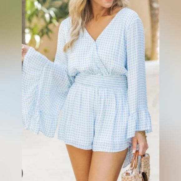 Pink Lily Sky Blue Jumpsuits -Size M - Picture 1 of 8